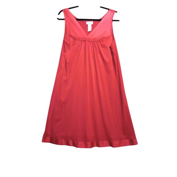 Vanity Fair Vintage Red Peignoir Nightgown Embroidered Neckline & Satin trim - Picture 1 of 6